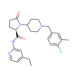 CCc1ccnc(NC(=O)[C@H]2CCC(=O)N2C2CCN(Cc3ccc(Cl)c(C)c3)CC2)c1 ZINC000169702550