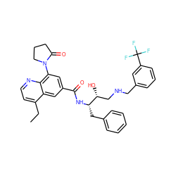 CCc1ccnc2c(N3CCCC3=O)cc(C(=O)N[C@@H](Cc3ccccc3)[C@H](O)CNCc3cccc(C(F)(F)F)c3)cc12 ZINC000038998461