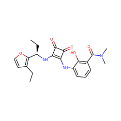 CCc1ccoc1[C@@H](CC)Nc1c(Nc2cccc(C(=O)N(C)C)c2O)c(=O)c1=O ZINC000101127929