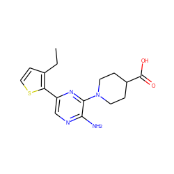 CCc1ccsc1-c1cnc(N)c(N2CCC(C(=O)O)CC2)n1 ZINC000064447482