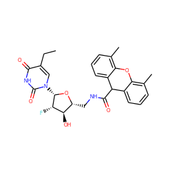 CCc1cn([C@@H]2O[C@H](CNC(=O)C3c4cccc(C)c4Oc4c(C)cccc43)[C@@H](O)[C@@H]2F)c(=O)[nH]c1=O ZINC000029402467