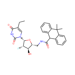 CCc1cn([C@@H]2O[C@H](CNC(=O)C3c4ccccc4C(C)(C)c4ccccc43)[C@@H](O)[C@@H]2F)c(=O)[nH]c1=O ZINC000029399482