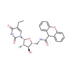 CCc1cn([C@@H]2O[C@H](CNC(=O)C3c4ccccc4Oc4ccccc43)[C@@H](O)[C@@H]2F)c(=O)[nH]c1=O ZINC000029390641