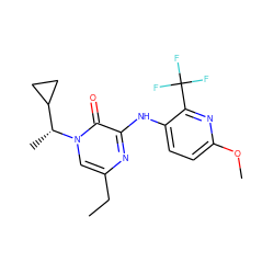 CCc1cn([C@H](C)C2CC2)c(=O)c(Nc2ccc(OC)nc2C(F)(F)F)n1 ZINC000043014079