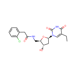 CCc1cn([C@H]2C[C@H](O)[C@@H](CNC(=O)Cc3ccccc3Cl)O2)c(=O)[nH]c1=O ZINC000029399967