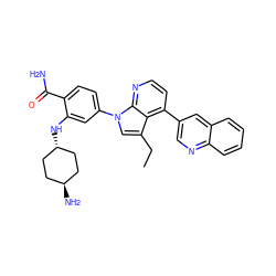 CCc1cn(-c2ccc(C(N)=O)c(N[C@H]3CC[C@H](N)CC3)c2)c2nccc(-c3cnc4ccccc4c3)c12 ZINC000261153766