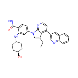 CCc1cn(-c2ccc(C(N)=O)c(N[C@H]3CC[C@H](O)CC3)c2)c2nccc(-c3cnc4ccccc4c3)c12 ZINC000261120655