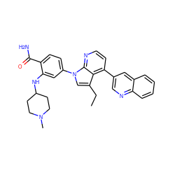 CCc1cn(-c2ccc(C(N)=O)c(NC3CCN(C)CC3)c2)c2nccc(-c3cnc4ccccc4c3)c12 ZINC000169703488