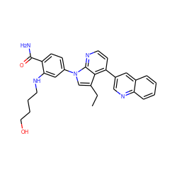 CCc1cn(-c2ccc(C(N)=O)c(NCCCCO)c2)c2nccc(-c3cnc4ccccc4c3)c12 ZINC000169223991