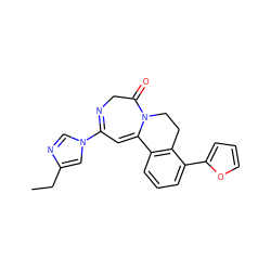 CCc1cn(C2=NCC(=O)N3CCc4c(cccc4-c4ccco4)C3=C2)cn1 ZINC000149042666