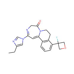 CCc1cn(C2=NCC(=O)N3CCc4c(cccc4C4(F)COC4)C3=C2)cn1 ZINC000149082179