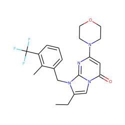 CCc1cn2c(=O)cc(N3CCOCC3)nc2n1Cc1cccc(C(F)(F)F)c1C ZINC000073294562