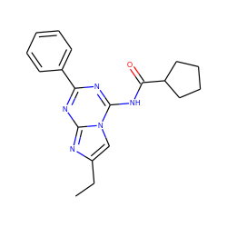 CCc1cn2c(NC(=O)C3CCCC3)nc(-c3ccccc3)nc2n1 ZINC000013492004