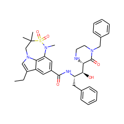 CCc1cn2c3c(cc(C(=O)N[C@@H](Cc4ccccc4)[C@H](O)[C@@H]4NCCN(Cc5ccccc5)C4=O)cc13)N(C)S(=O)(=O)C(C)(C)C2 ZINC001772603830