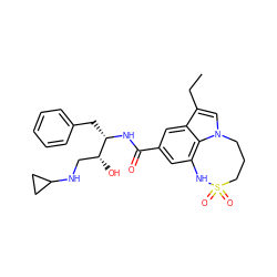 CCc1cn2c3c(cc(C(=O)N[C@@H](Cc4ccccc4)[C@H](O)CNC4CC4)cc13)NS(=O)(=O)CCC2 ZINC000043121522