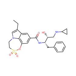 CCc1cn2c3c(cc(C(=O)N[C@@H](Cc4ccccc4)[C@H](O)CNC4CC4)cc13)OS(=O)(=O)CC2 ZINC000043020111