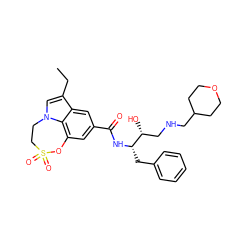 CCc1cn2c3c(cc(C(=O)N[C@@H](Cc4ccccc4)[C@H](O)CNCC4CCOCC4)cc13)OS(=O)(=O)CC2 ZINC000043067480