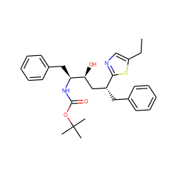 CCc1cnc([C@H](Cc2ccccc2)C[C@H](O)[C@H](Cc2ccccc2)NC(=O)OC(C)(C)C)s1 ZINC000026501444