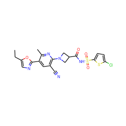 CCc1cnc(-c2cc(C#N)c(N3CC(C(=O)NS(=O)(=O)c4ccc(Cl)s4)C3)nc2C)o1 ZINC000166315992