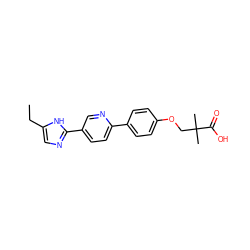 CCc1cnc(-c2ccc(-c3ccc(OCC(C)(C)C(=O)O)cc3)nc2)[nH]1 ZINC000205343816