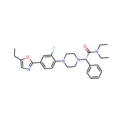 CCc1cnc(-c2ccc(N3CCN([C@H](C(=O)N(CC)CC)c4ccccc4)CC3)c(F)c2)o1 ZINC000103226307