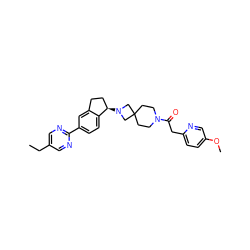 CCc1cnc(-c2ccc3c(c2)CC[C@H]3N2CC3(CCN(C(=O)Cc4ccc(OC)cn4)CC3)C2)nc1 ZINC000096283996