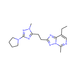 CCc1cnc(C)n2nc(CCc3nc(N4CCCC4)nn3C)nc12 ZINC000210695425