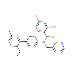 CCc1cnc(C)nc1-c1ccc(N(Cc2cccnc2)C(=O)c2ccc(O)cc2O)cc1 ZINC000653681019