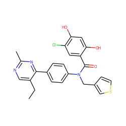 CCc1cnc(C)nc1-c1ccc(N(Cc2ccsc2)C(=O)c2cc(Cl)c(O)cc2O)cc1 ZINC000653755650