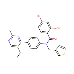 CCc1cnc(C)nc1-c1ccc(N(Cc2ccsc2)C(=O)c2ccc(O)cc2O)cc1 ZINC000653755641