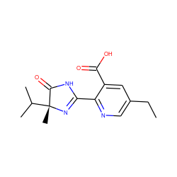 CCc1cnc(C2=N[C@](C)(C(C)C)C(=O)N2)c(C(=O)O)c1 ZINC000002021949