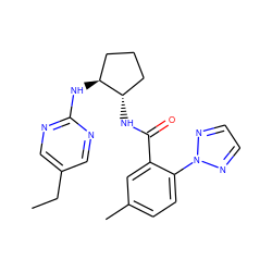 CCc1cnc(N[C@H]2CCC[C@@H]2NC(=O)c2cc(C)ccc2-n2nccn2)nc1 ZINC001772592435