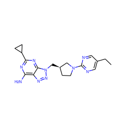 CCc1cnc(N2CC[C@@H](Cn3nnc4c(N)nc(C5CC5)nc43)C2)nc1 ZINC000084688788