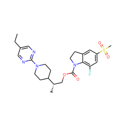 CCc1cnc(N2CCC([C@@H](C)COC(=O)N3CCc4cc(S(C)(=O)=O)cc(F)c43)CC2)nc1 ZINC000103258706