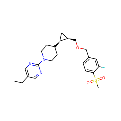 CCc1cnc(N2CCC([C@H]3C[C@H]3COCc3ccc(S(C)(=O)=O)c(F)c3)CC2)nc1 ZINC000205120613