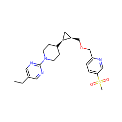 CCc1cnc(N2CCC([C@H]3C[C@H]3COCc3ccc(S(C)(=O)=O)cn3)CC2)nc1 ZINC000204922194