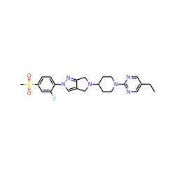 CCc1cnc(N2CCC(N3Cc4cn(-c5ccc(S(C)(=O)=O)cc5F)nc4C3)CC2)nc1 ZINC000095594485