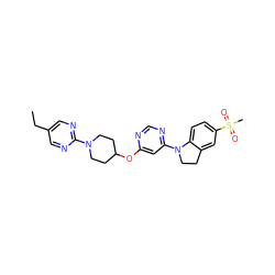 CCc1cnc(N2CCC(Oc3cc(N4CCc5cc(S(C)(=O)=O)ccc54)ncn3)CC2)nc1 ZINC000068245910