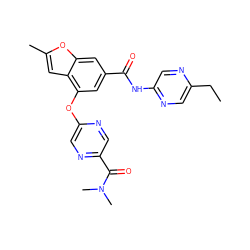 CCc1cnc(NC(=O)c2cc(Oc3cnc(C(=O)N(C)C)cn3)c3cc(C)oc3c2)cn1 ZINC000169329227