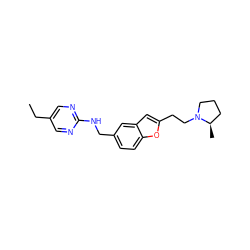 CCc1cnc(NCc2ccc3oc(CCN4CCC[C@H]4C)cc3c2)nc1 ZINC000013674349