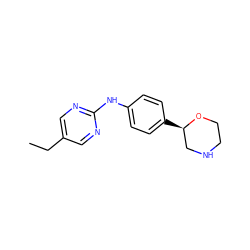 CCc1cnc(Nc2ccc([C@@H]3CNCCO3)cc2)nc1 ZINC000149957385