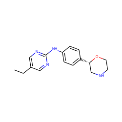 CCc1cnc(Nc2ccc([C@H]3CNCCO3)cc2)nc1 ZINC000149957830