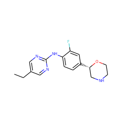 CCc1cnc(Nc2ccc([C@H]3CNCCO3)cc2F)nc1 ZINC000149984499