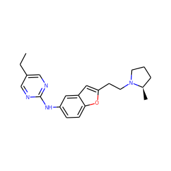 CCc1cnc(Nc2ccc3oc(CCN4CCC[C@H]4C)cc3c2)nc1 ZINC000013674374