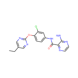 CCc1cnc(Oc2ccc(NC(=O)c3nccnc3N)cc2Cl)nc1 ZINC000653853270