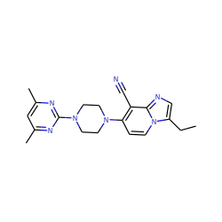 CCc1cnc2c(C#N)c(N3CCN(c4nc(C)cc(C)n4)CC3)ccn12 ZINC000045350297