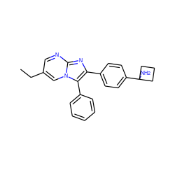 CCc1cnc2nc(-c3ccc(C4(N)CCC4)cc3)c(-c3ccccc3)n2c1 ZINC000113657768