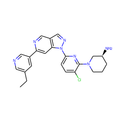 CCc1cncc(-c2cc3c(cn2)cnn3-c2ccc(Cl)c(N3CCC[C@H](N)C3)n2)c1 ZINC000216475637