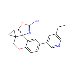 CCc1cncc(-c2ccc3c(c2)[C@@]2(COC(N)=N2)C2(CC2)CO3)c1 ZINC000220714149