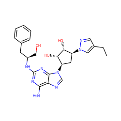 CCc1cnn([C@H]2C[C@@H](n3cnc4c(N)nc(N[C@H](CO)Cc5ccccc5)nc43)[C@H](O)[C@@H]2O)c1 ZINC000038211439